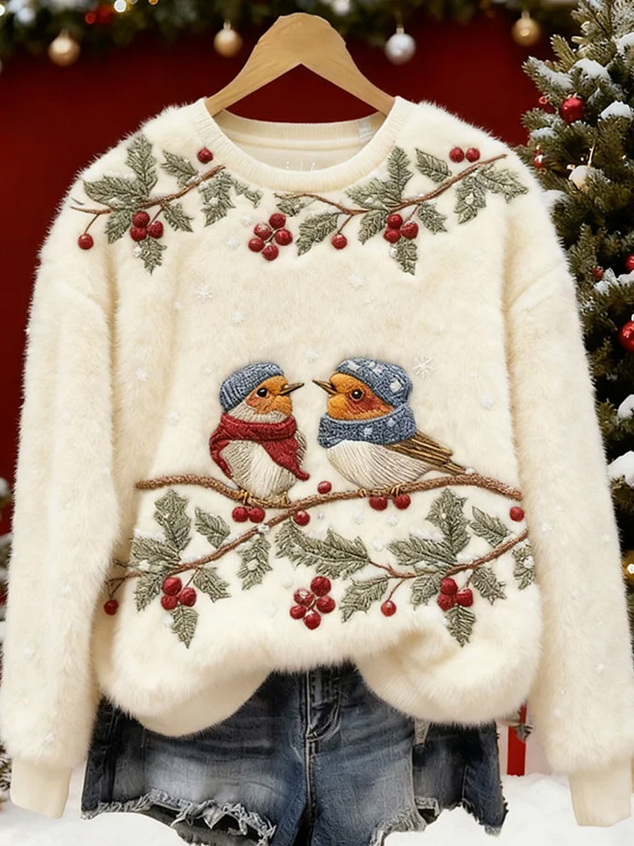 Women's Retro Christmas Animal Art Print Casual Flannel Top