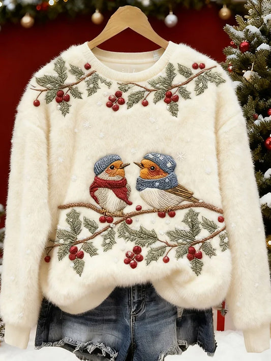 Women's Retro Christmas Animal Art Print Casual Flannel Top