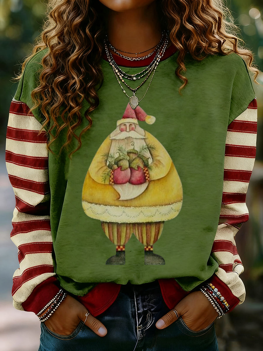 Women's Merry Christmas Print Striped Long Sleeve Sweatshirt