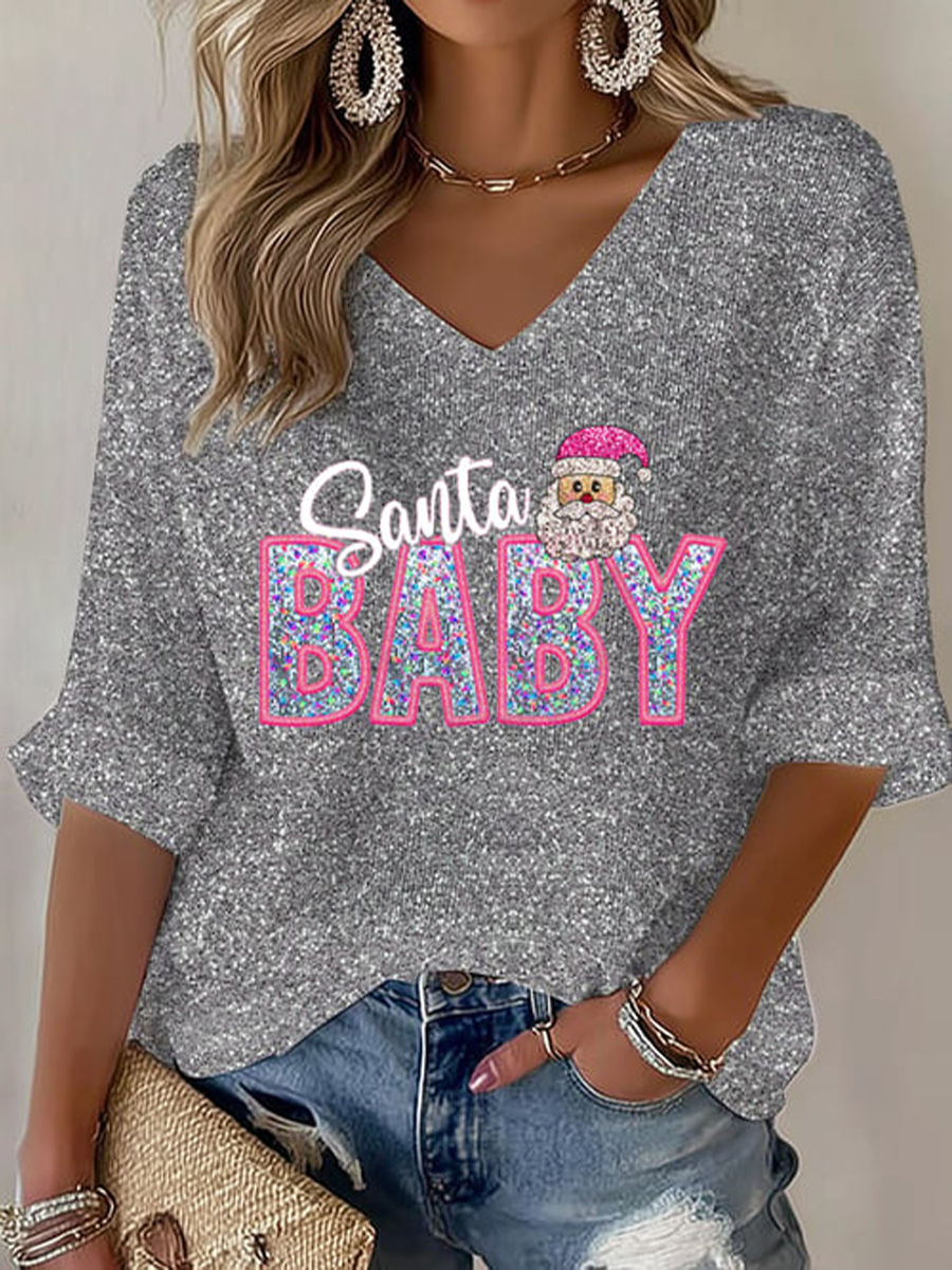 Women's Christmas Santa Baby Print Shirt