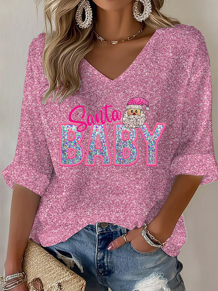 Women's Christmas Santa Baby Print Shirt