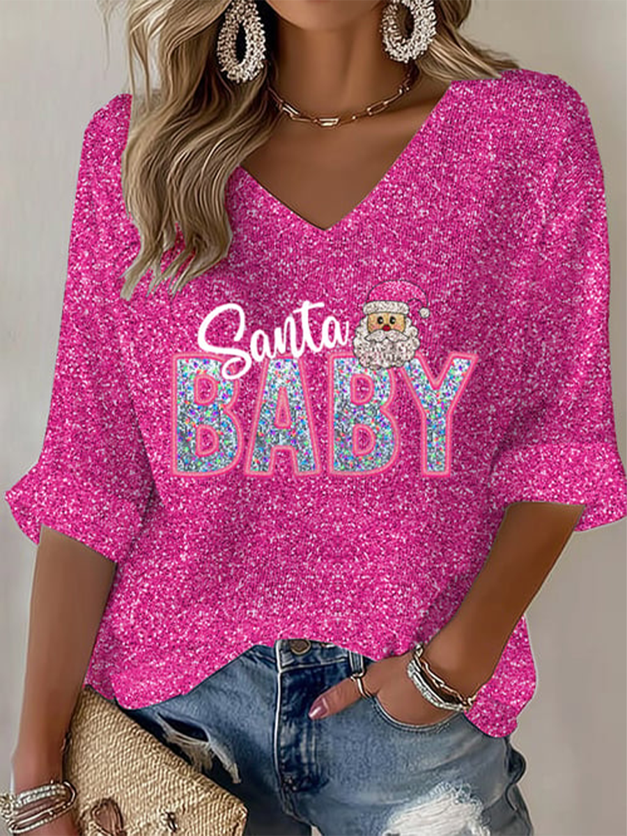 Women's Christmas Santa Baby Print Shirt
