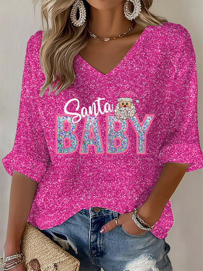 Women's Christmas Santa Baby Print Shirt