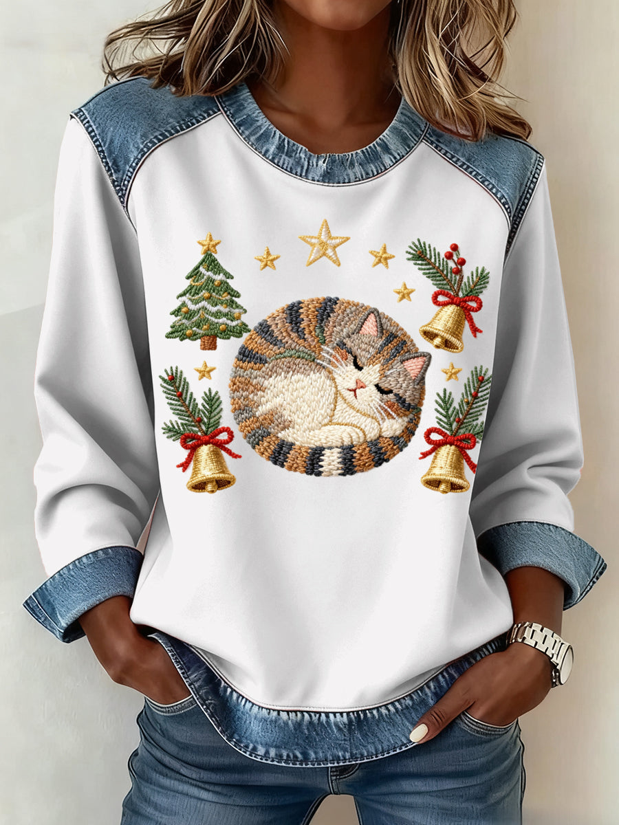 Women's Christmas Pattern Patchwork Art Sweatshirt