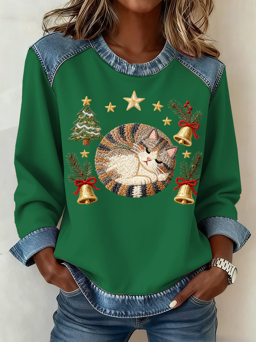 Women's Christmas Pattern Patchwork Art Sweatshirt