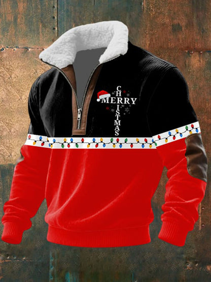 Men's Merry Christmas Plush Stand Collar Sweatshirt