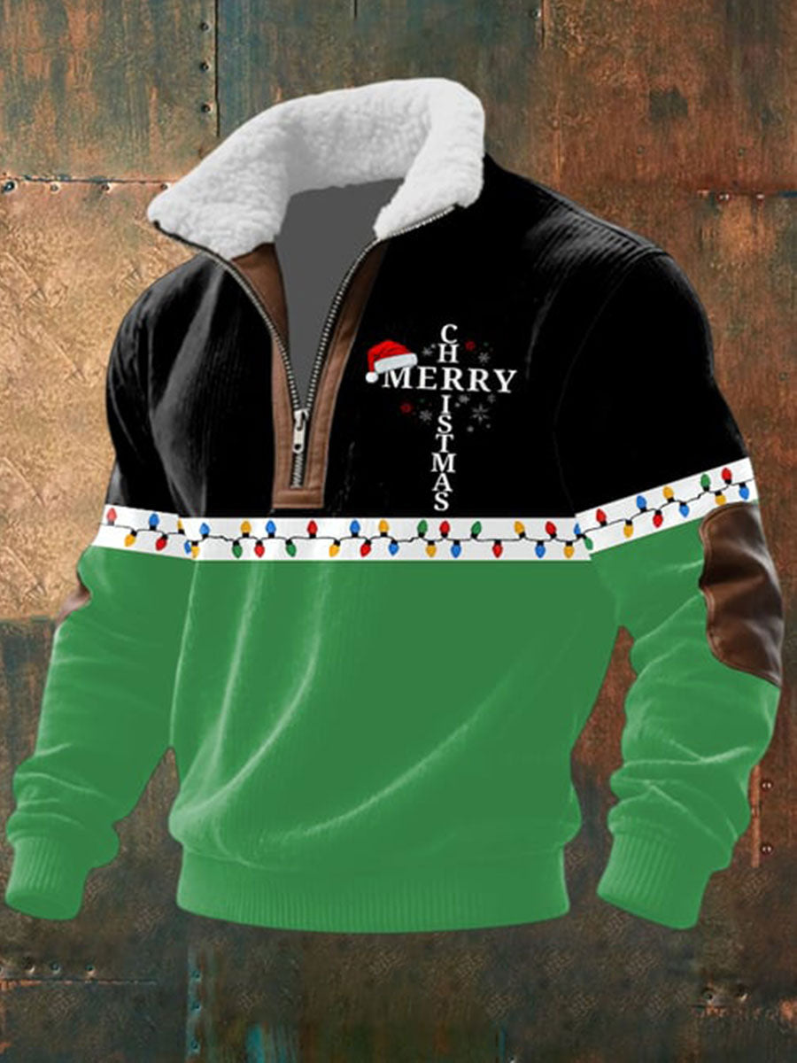 Men's Merry Christmas Plush Stand Collar Sweatshirt