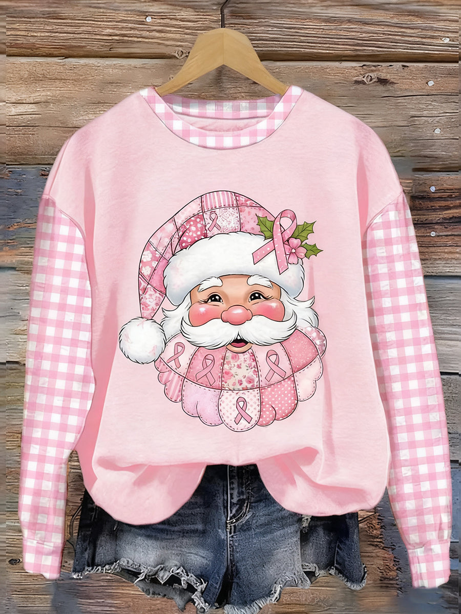 Women's Breast Cancer Awareness Santa Claus Print Sweatshirt