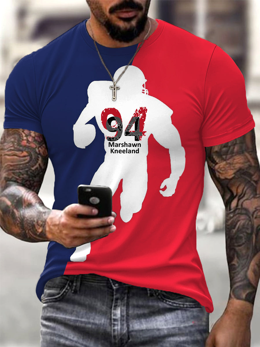 Men's Red and Blue Colour-Blocked Marshawn Kneeland T-Shirt