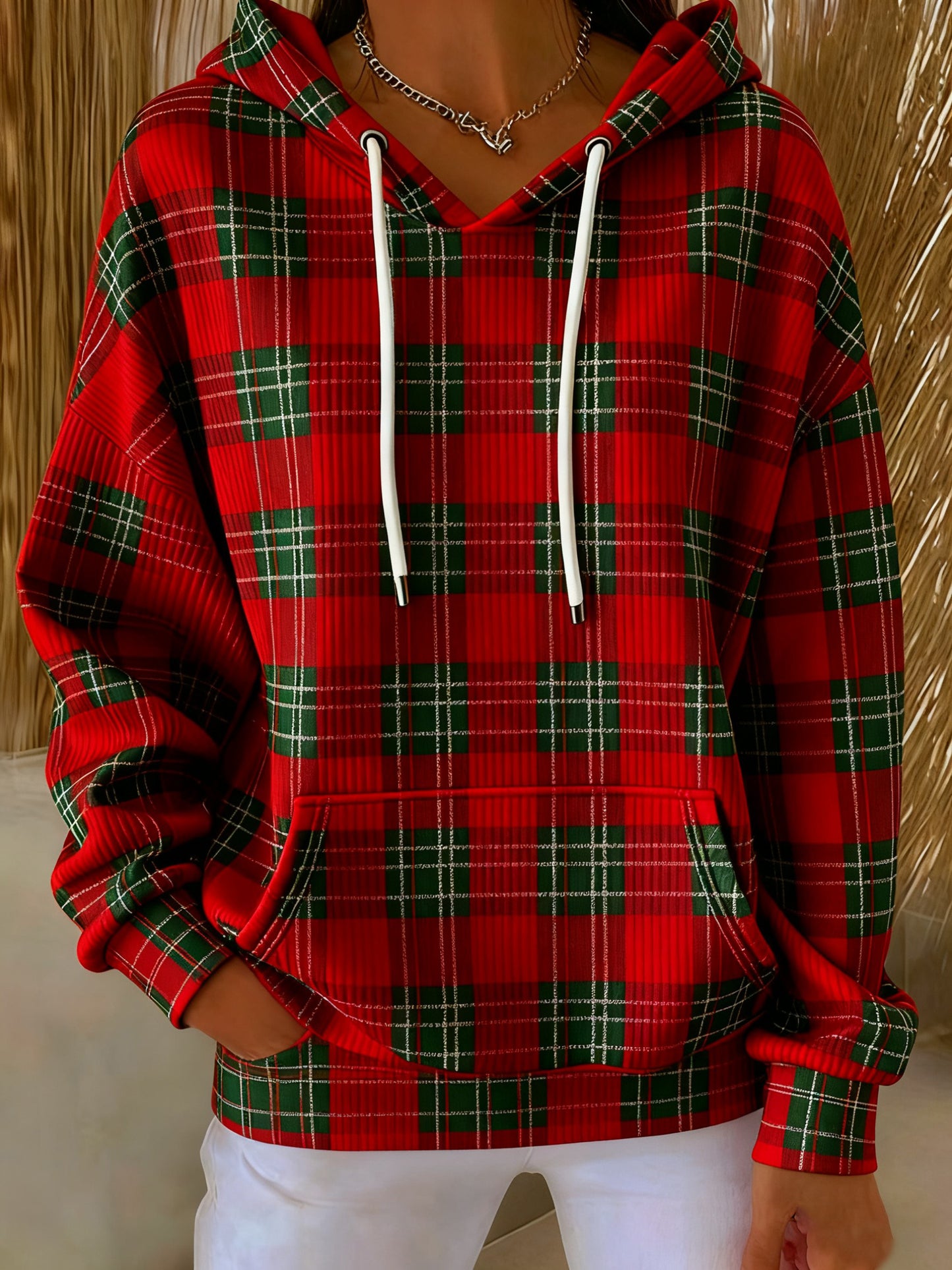 Women's Casual Checkered Printed Hoodie