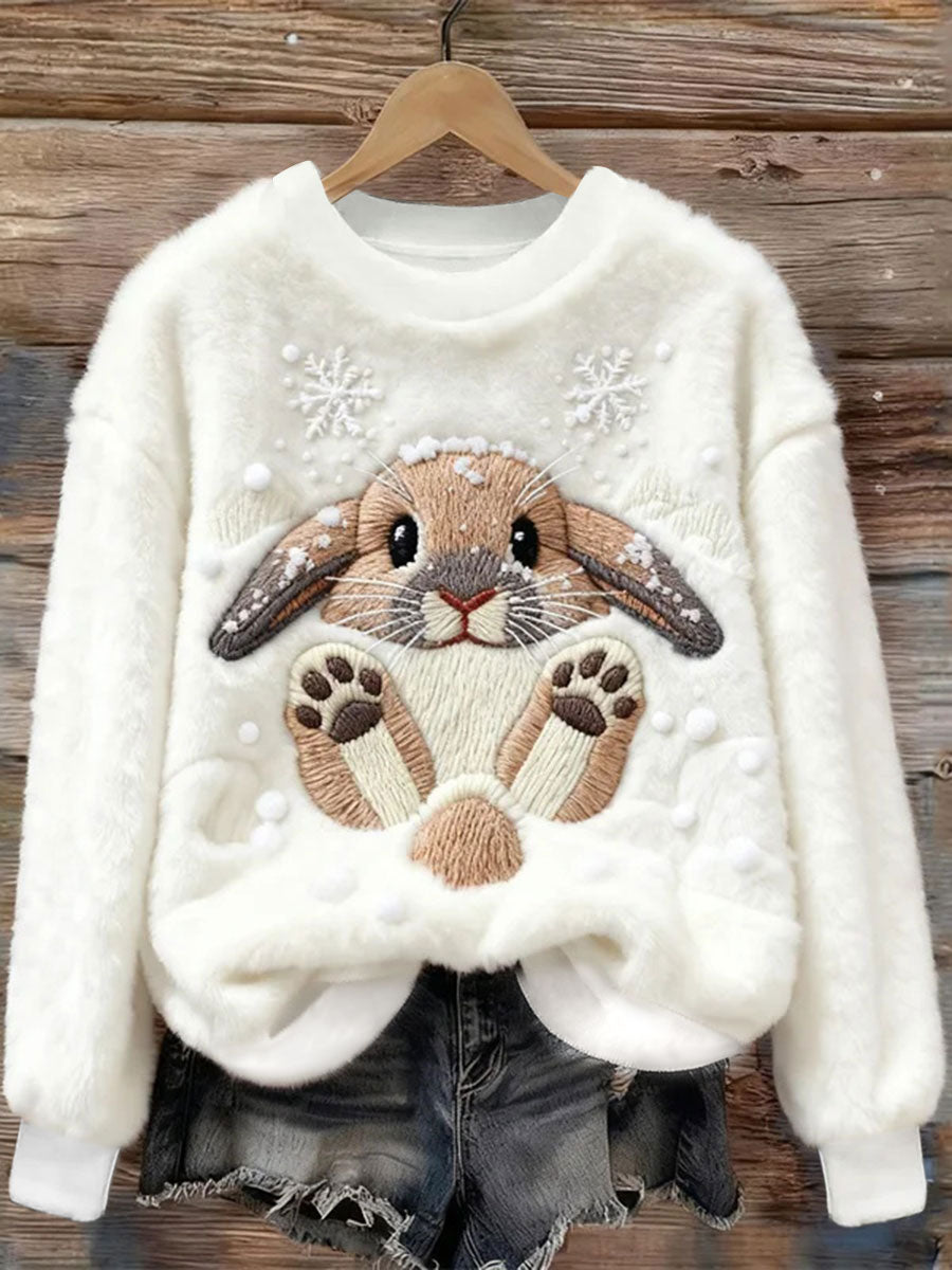 Women's Winter Snow Rabbit Flannel Hoodie