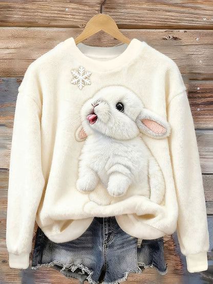 Women's Winter Snow Rabbit Flannel Hoodie