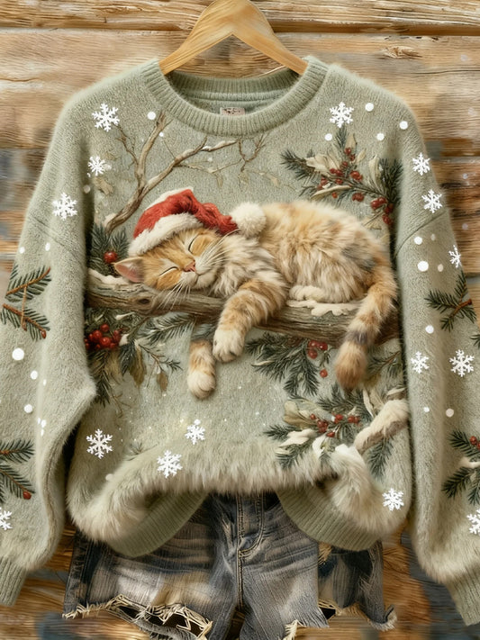 Women's Retro Animal Christmas Art Print Casual Flannel Top