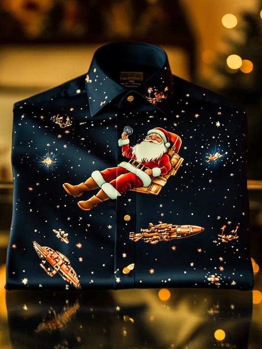 Christmas men's business luxury Christmas tree and Christmas reindeer long-sleeved shirt