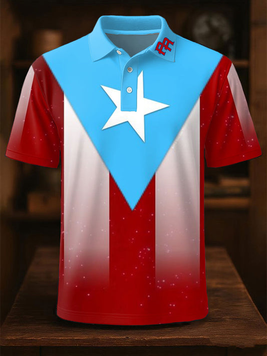 Men's Puerto Rico Proud Art Printed Casual Tops