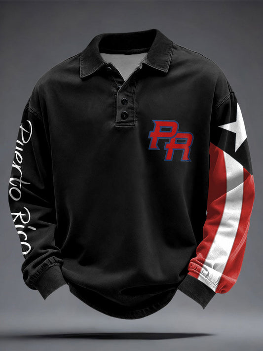 Men's Puerto Rico Flag Printed Casual Tops