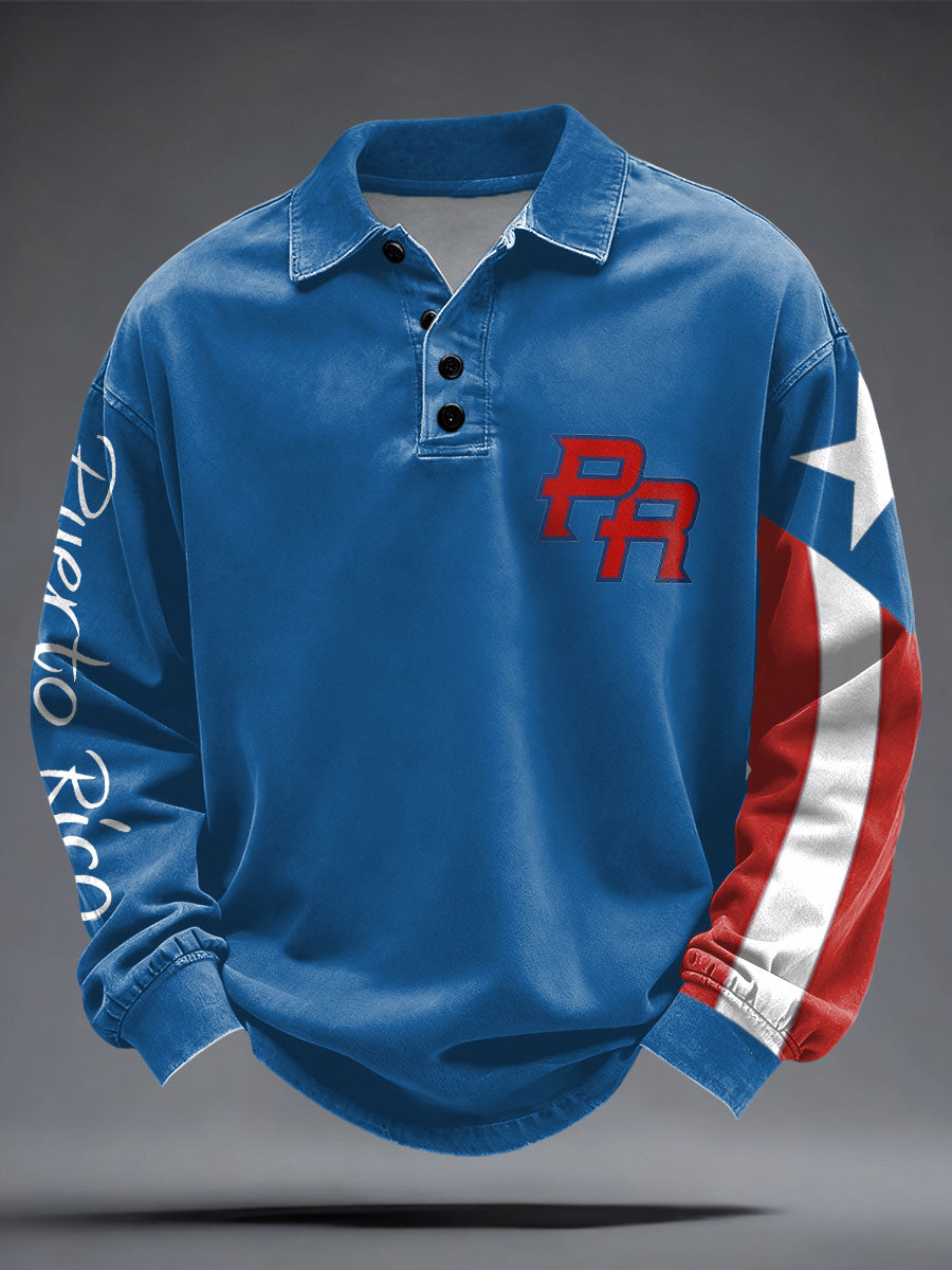 Men's Puerto Rico Flag Printed Casual Tops
