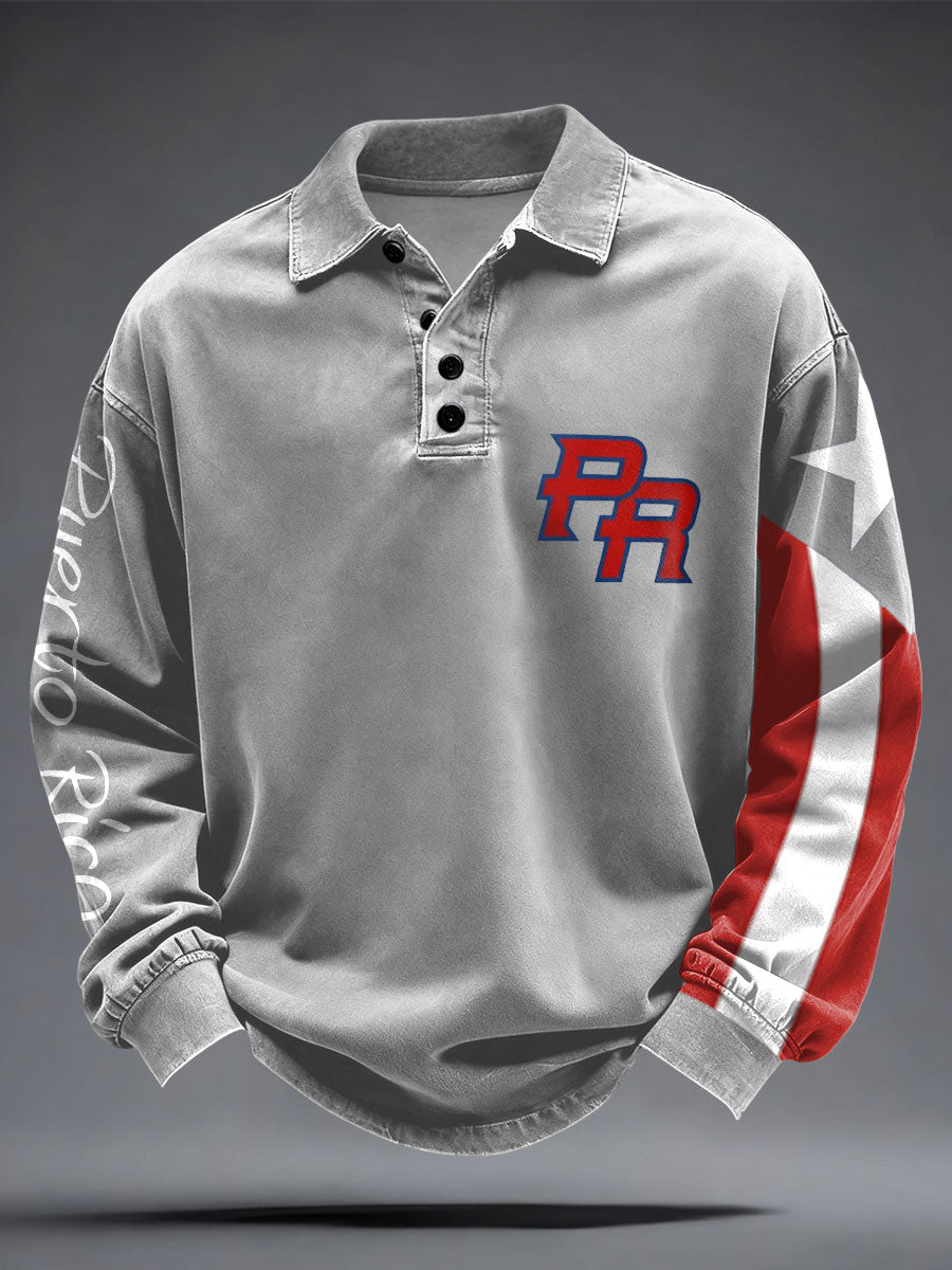 Men's Puerto Rico Flag Printed Casual Tops
