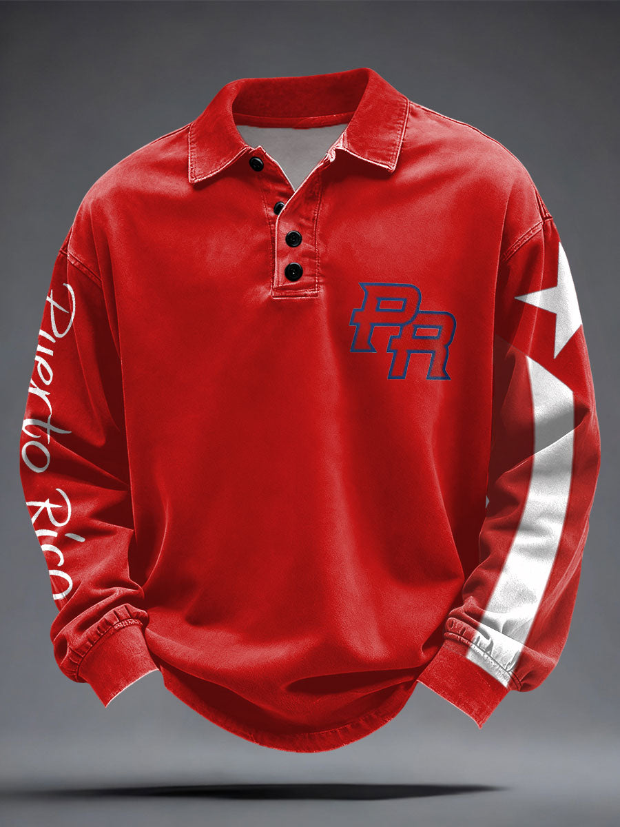 Men's Puerto Rico Flag Printed Casual Tops