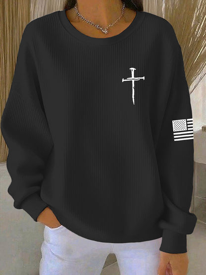 Women's Jesus The Way The Truth The Life John 14:6 Christian Cross Ribbed Round-Neck Sweatshirt