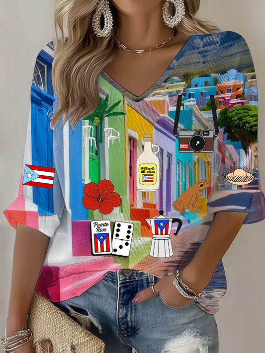 Women's Puerto RIco Singer Pfknr Printed Waffle T-shirt