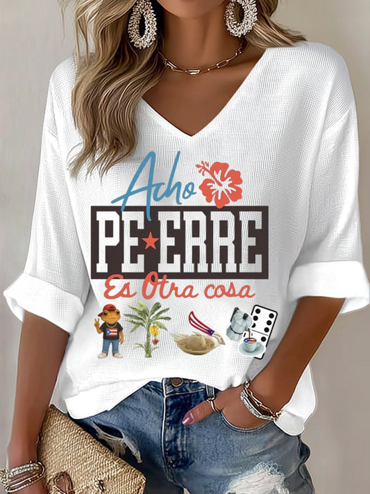 Women's Puerto Rico Print  Waffle T-shirt