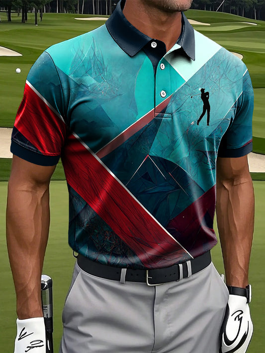 Men's Vintage Colorful Geometric Casual Golf Polo Shirt