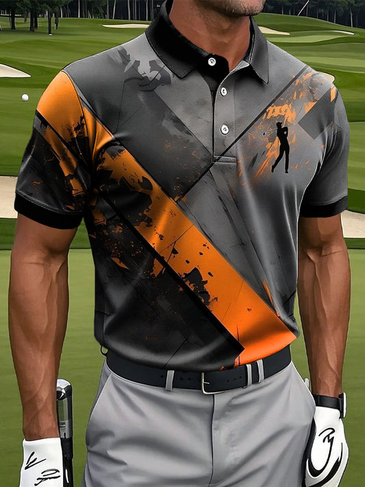 Men's Vintage Abstract Distressed Geometric Casual Golf Polo Shirt