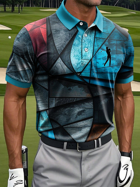 Men's Vintage Color Art Geometric Casual Golf Polo Shirt