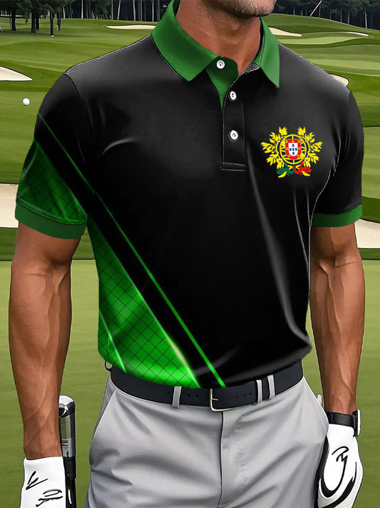 Men's Portugal Print Business Style Polo Collar Casual Short Sleeved Shirt