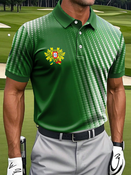 Men's Portugal Print Business Style Polo Collar Casual Short Sleeved Shirt