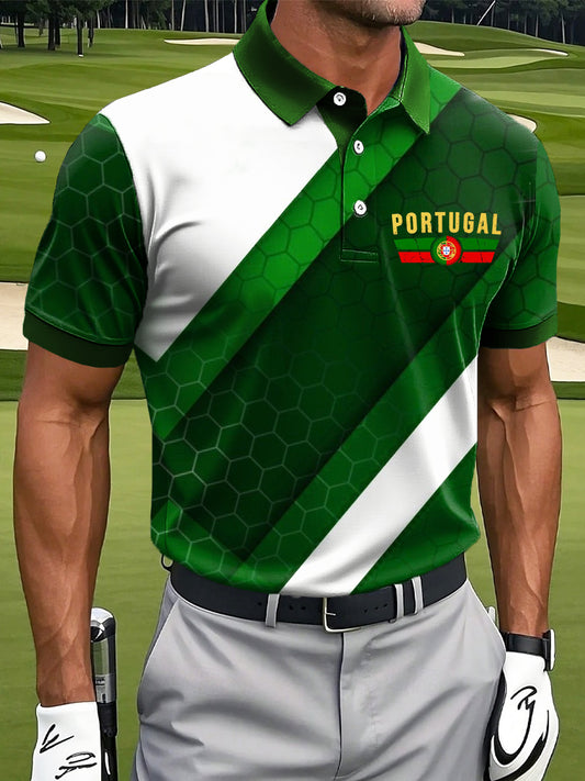 Men's Portugal Print Business Style Polo Collar Casual Short Sleeved Shirt