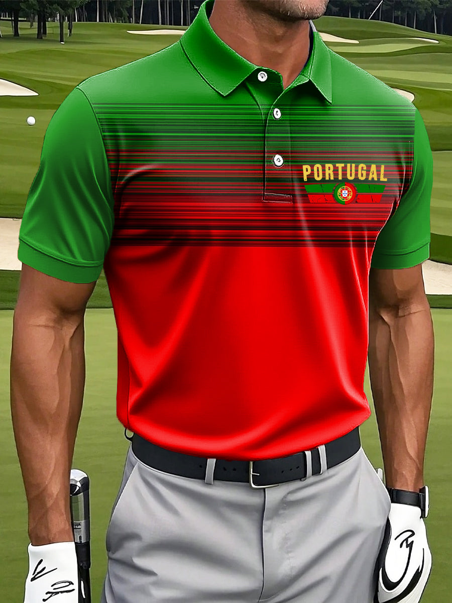 Men's Portugal Print Business Style Polo Collar Casual Short Sleeved Shirt
