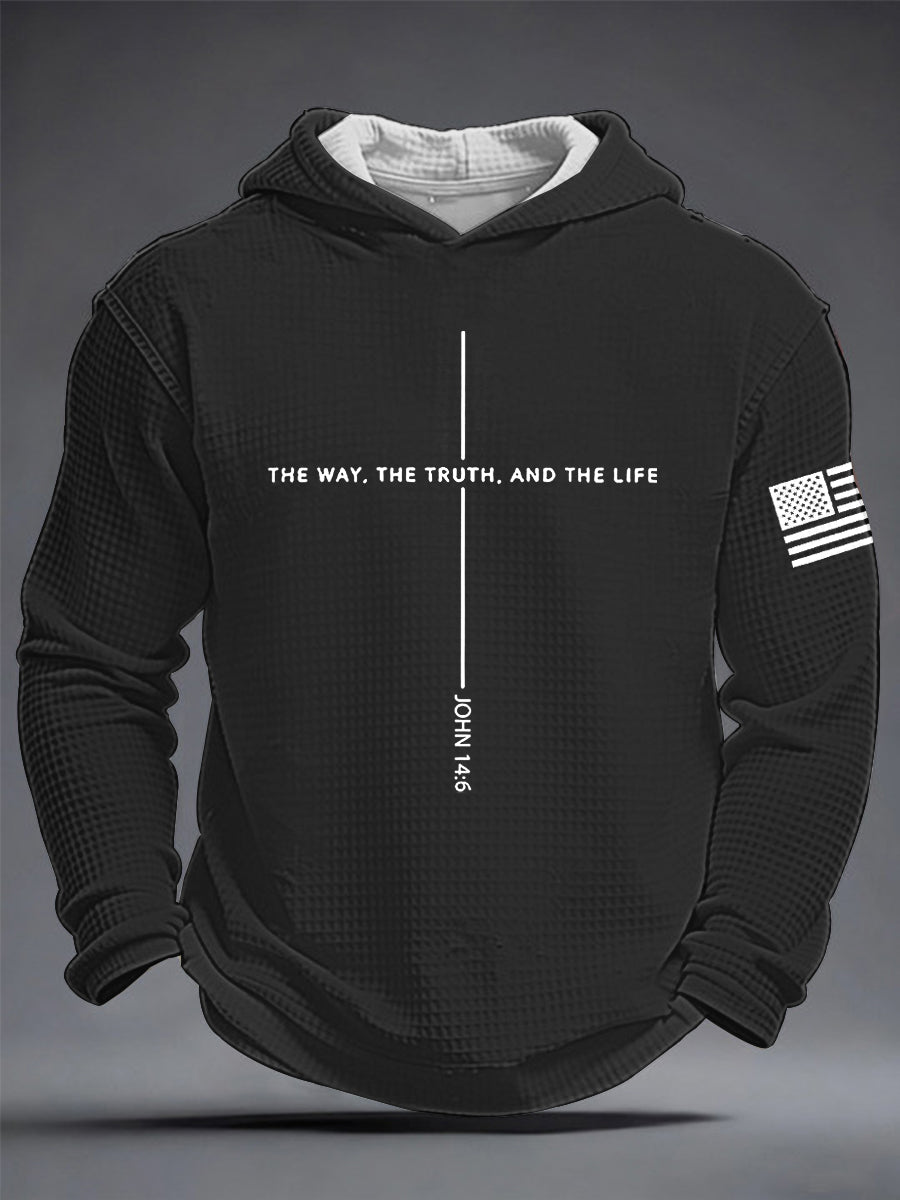 Men's Jesus The Way The Truth The Life Cross Waffle Hooded Sweatshirt