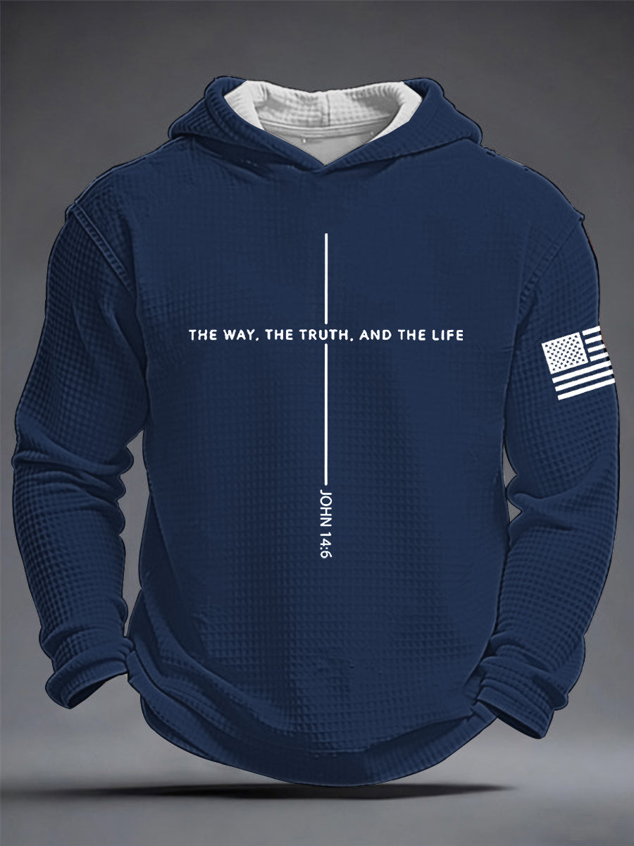 Men's Jesus The Way The Truth The Life Cross Waffle Hooded Sweatshirt