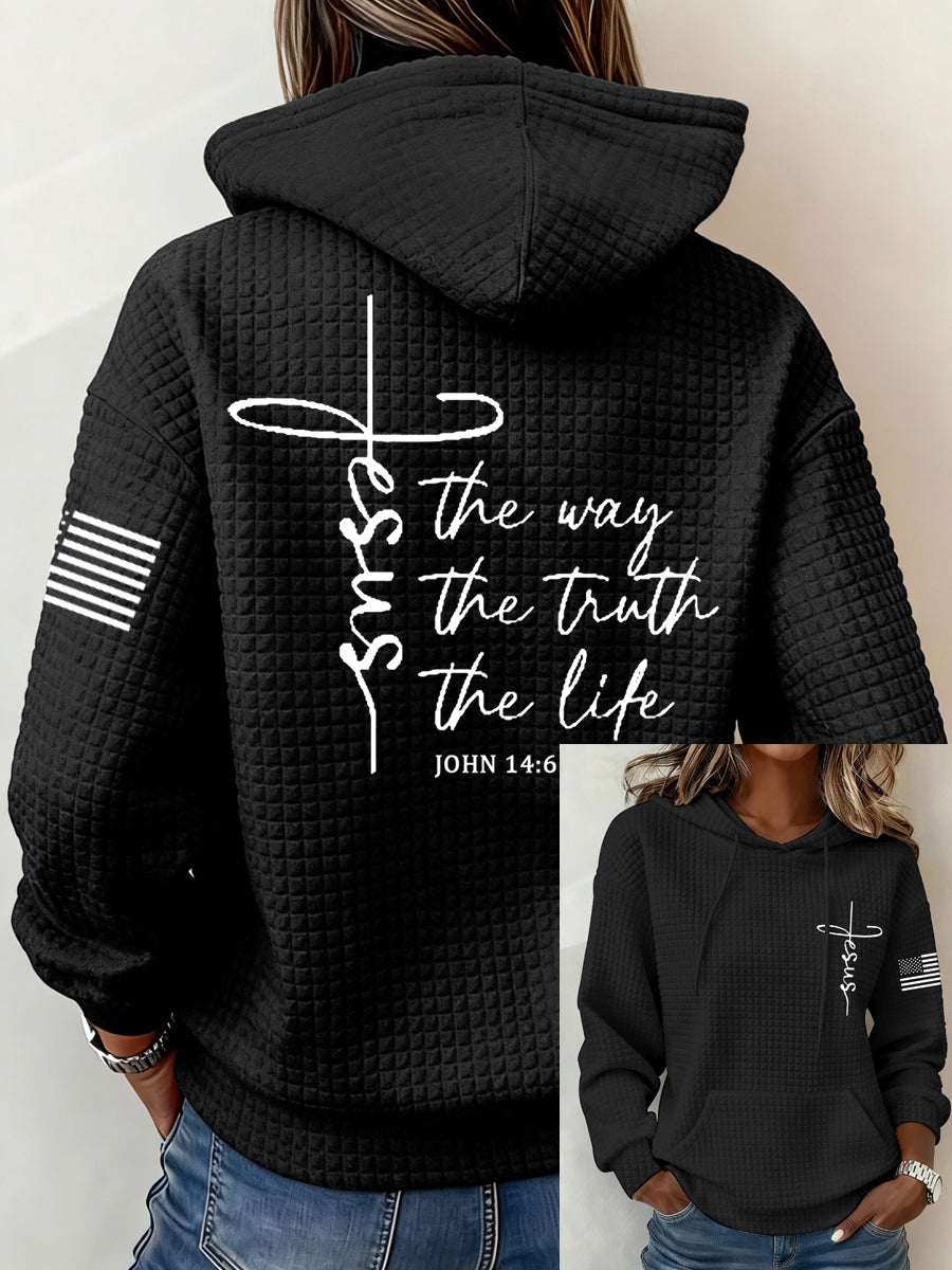 Women's Jesus The Way The Truth The Life Casual Waffle Hoodie