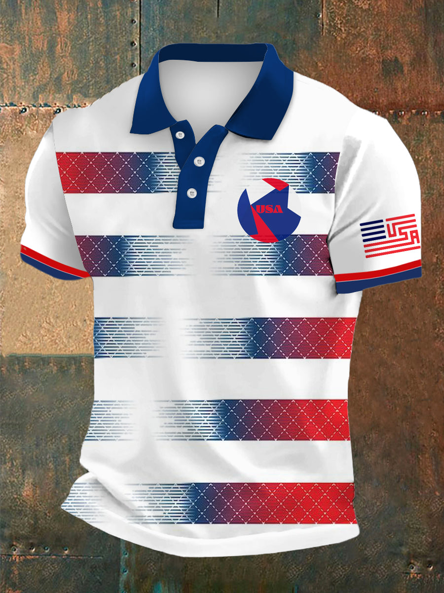 Men's US Print Polo Collar Casual Short Sleeved Shirt