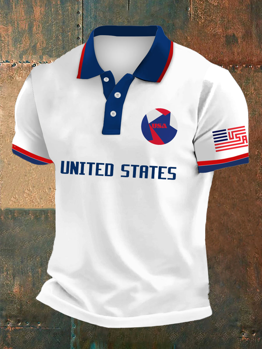 Men's US Print Polo Collar Casual Short Sleeved Shirt