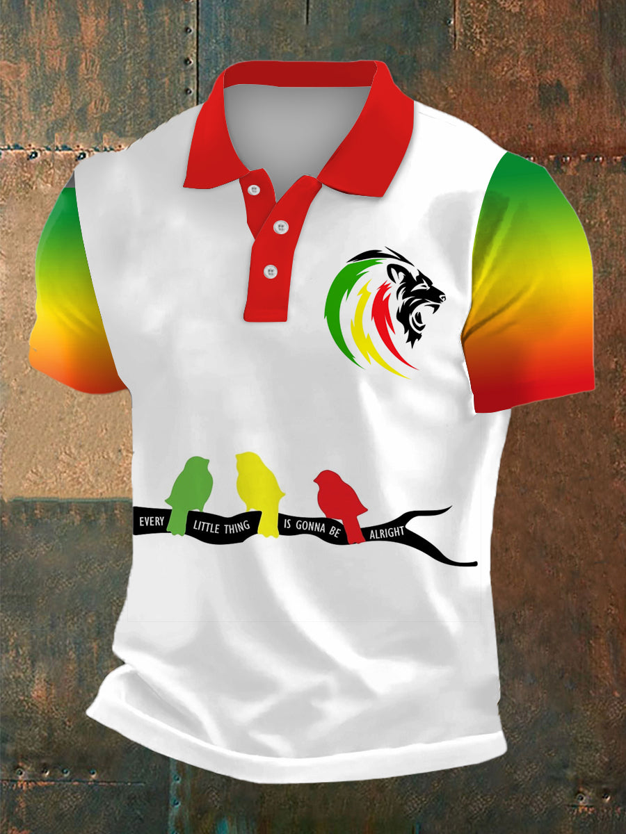 Men's Reggae Print Polo Collar Casual Short Sleeved Shirt