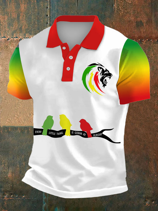 Men's Reggae Print Polo Collar Casual Short Sleeved Shirt