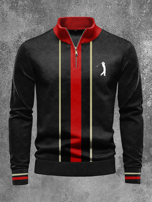 Men's Business Style Half Zipper Long Sleeve Knitted Top