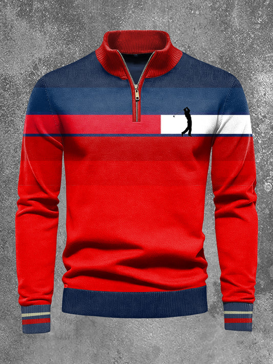 Men's Business Style Half Zipper Long Sleeve Knitted Top