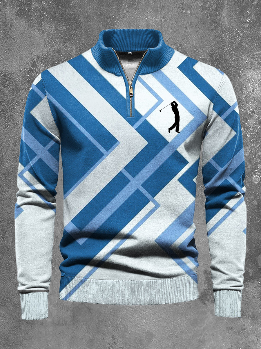 Men's Business Style Half Zipper Long Sleeve Knitted Top