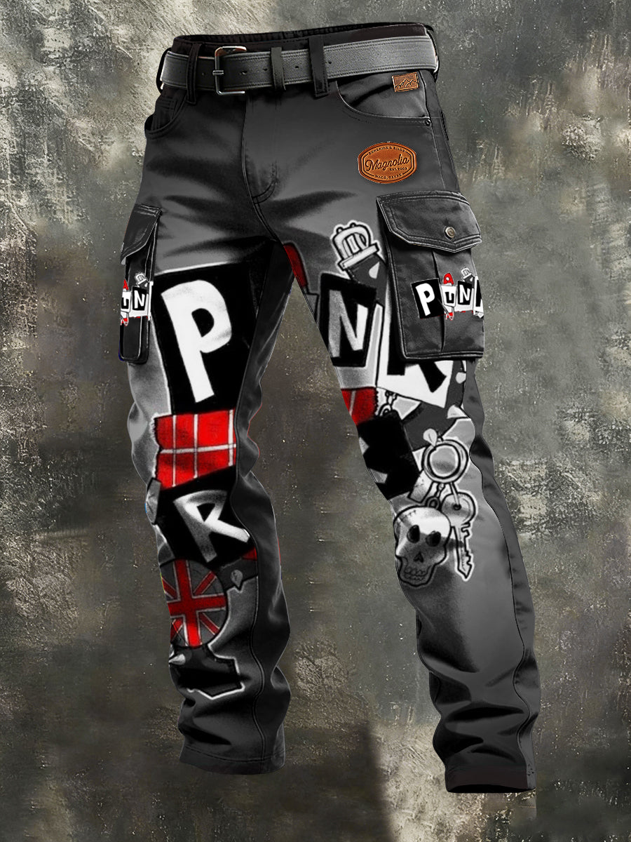 Men's Vintage Business Punk Print Retro Art Casual Workwear Trousers