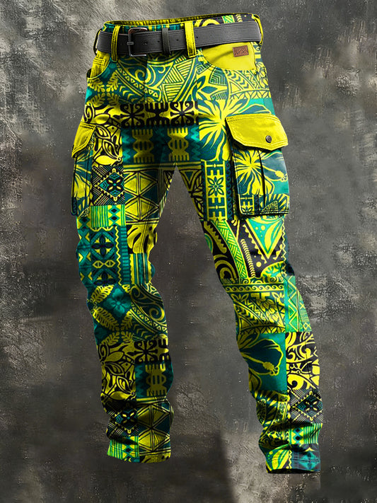 Men's Retro Vacation Business Art Print Casual Workwear Trousers