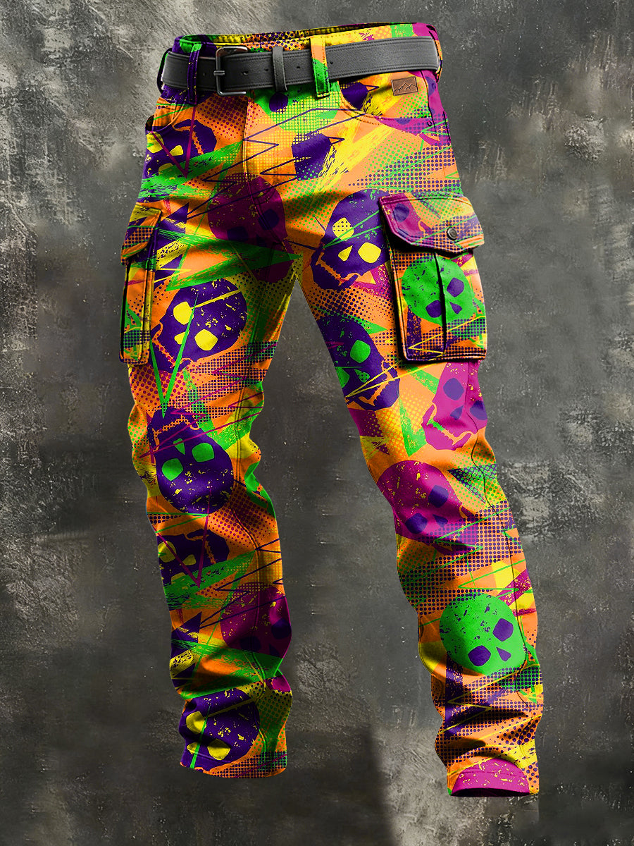 Men's Retro Vacation Business Skull Art Print Casual Workwear Trousers