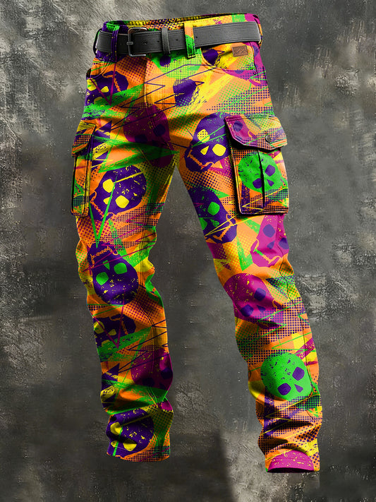 Men's Retro Vacation Business Skull Art Print Casual Workwear Trousers