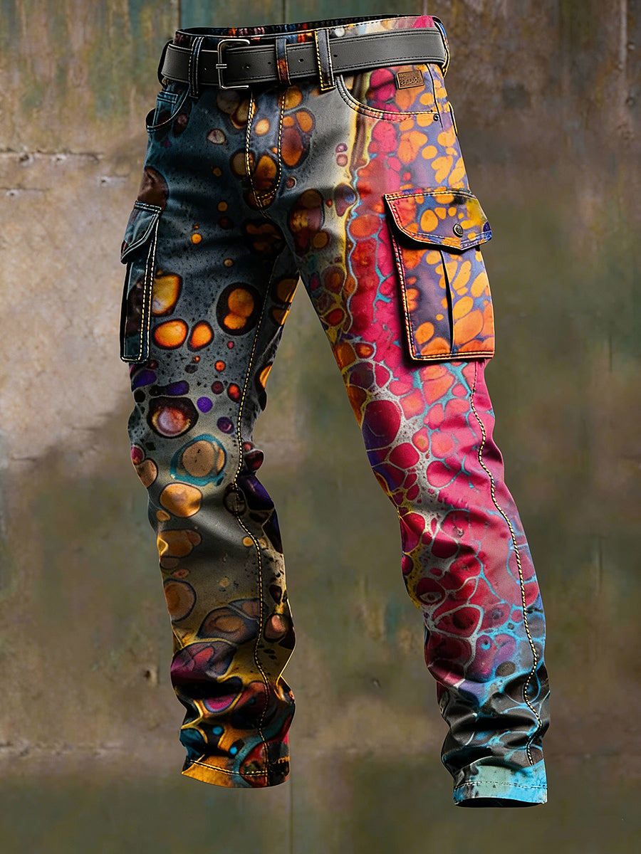 Men's Retro Vacation Business Psychedelic Art Print Casual Workwear Trousers