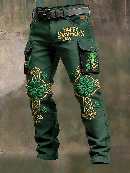 Men's Retro Vacation Business Saint Patrick Art Print Casual Workwear Trousers