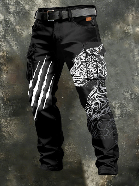 Men's Retro Vacation Business Leopard Art Print Casual Workwear Trousers